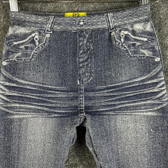 P2 Pink Pump Fleece Lined Leggings Womens Small Pullon Pant Blue Jean Look - Picture 3 of 7